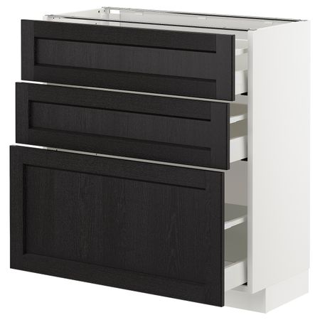 Напольный шкаф с 3 ящиками, белый/Лерхюттан черная морилка 80x37 см IKEA METOD МЕТОД / MAXIMERA МАКСИМЕРА 092.580.95