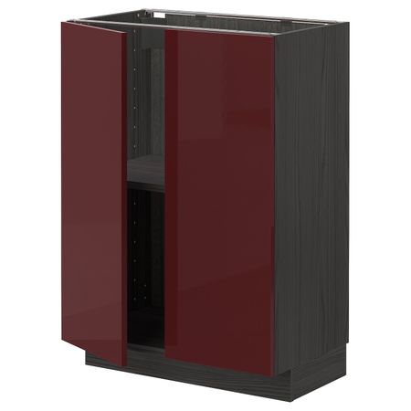 Напольный шкаф с полками/2двери, черный Калларп/глянцевый темный красно-коричневый 60x37 см IKEA МЕТОД 593.276.71