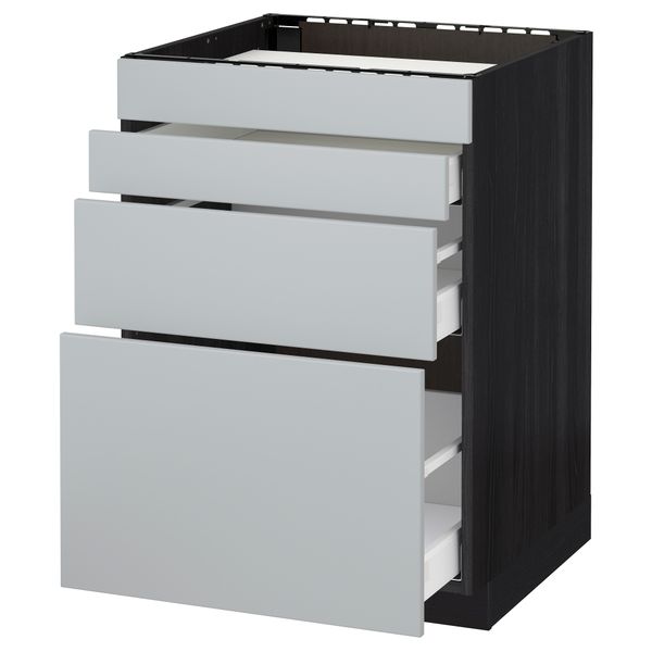 Напольный шкаф для духовки, 4фасада, 3 ящика МЕТОД / МАКСИМЕРА, черный, Веддинге серый - схема-чертеж с размерами