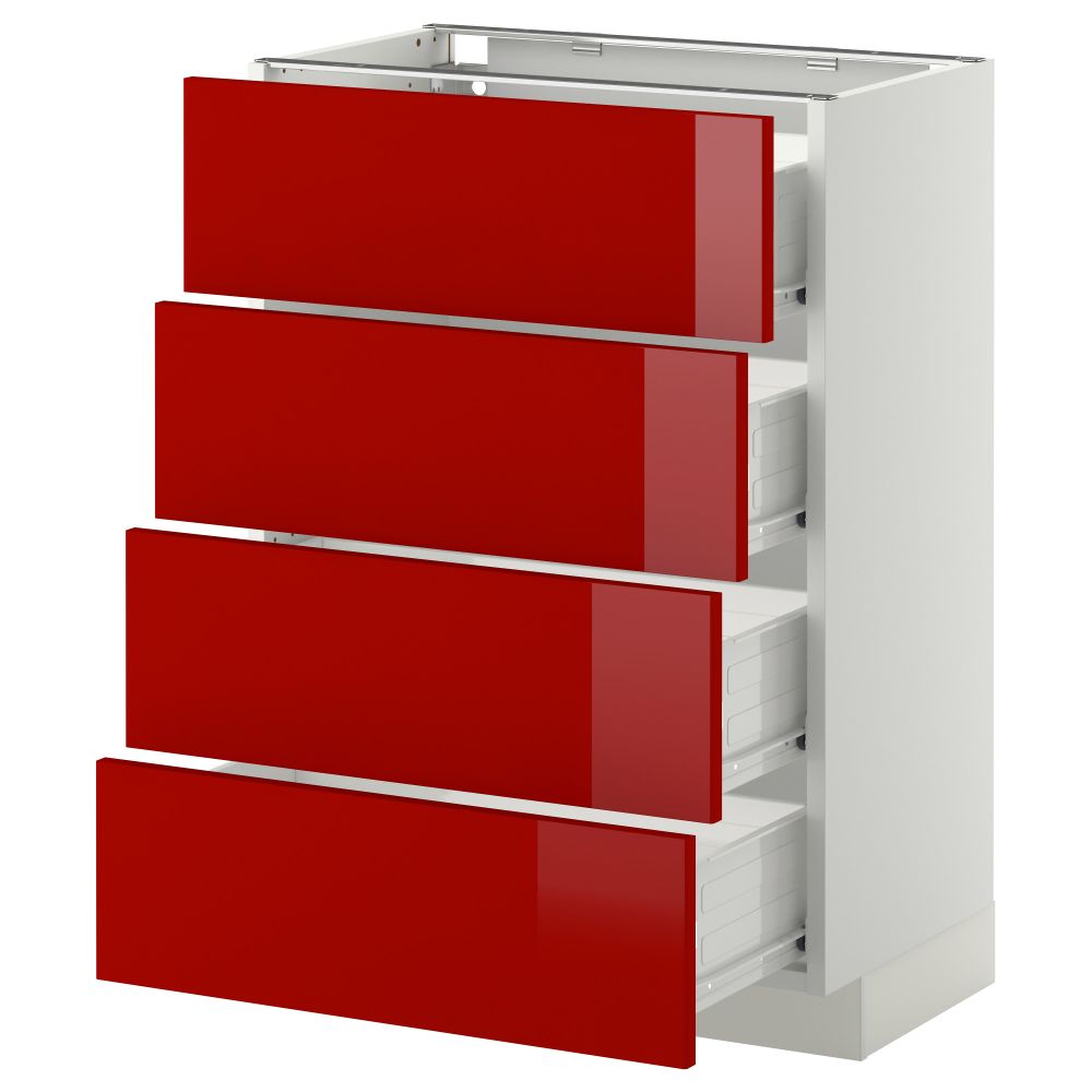 Напольный шкаф 4 фронтальных панели/4 ящика МЕТОД / ФОРВАРА, белый, Рингульт красный - схема-чертеж с размерами