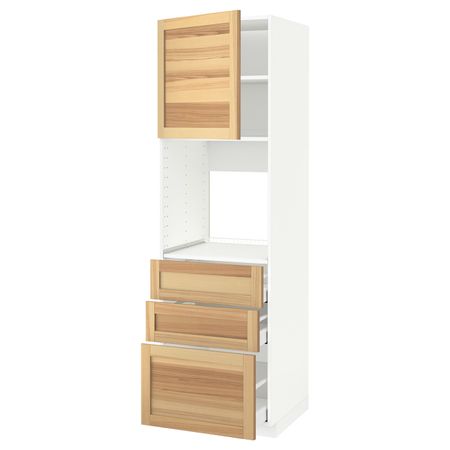 Высокий шкаф для духовки/дверь/3ящика, белый/Торхэмн ясень 60x60x200 см IKEA METOD МЕТОД / MAXIMERA МАКСИМЕРА 992.371.50
