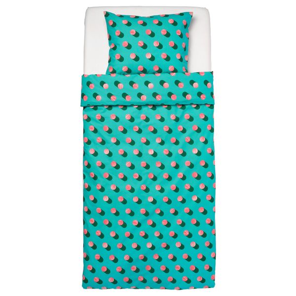 Пододеяльник и наволочка, точечный/розовый бирюзовый 150x200/50x70 см IKEA GRACIÖS ГРАСИОС 004.624.73 - фото 2