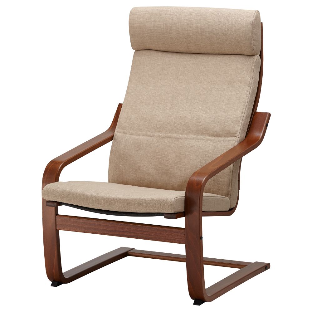 Кресло ПОЭНГ, классический коричневый, Шифтебу бежевый - схема-чертеж с размерами