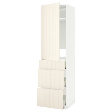 Высокий шкаф для холодильника, с дверцами, 3 ящика МЕТОД / ФОРВАРА, белый, Хитарп белый с оттенком (60x60x220 см)