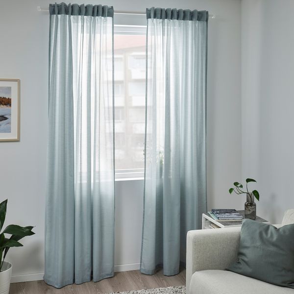 Гардины, 2 шт., светлый серо-бирюзовый 145x300 см IKEA HILJA ХИЛЬЯ 105.128.49 - схема-чертеж с размерами