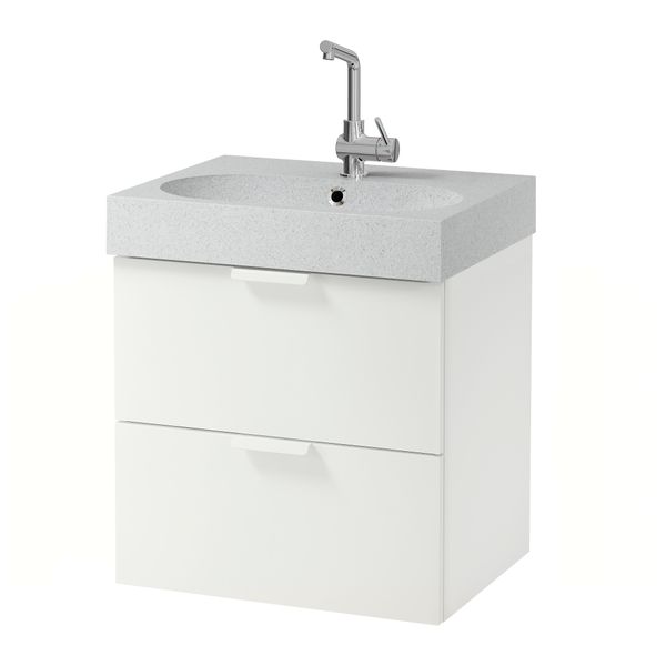 Шкаф для раковины с 2 ящиками ГОДМОРГОН / БРОВИКЕН, белый, светло-серый (60x49x68 см) - схема-чертеж с размерами