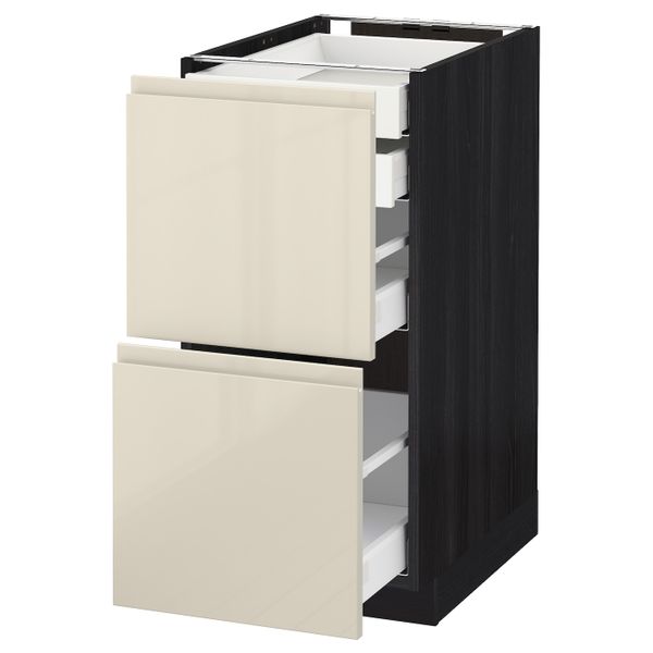 Напольный шкаф 2 фронтальные панели, 2 нижних, 1 средний, 1 высокий ящ, черный, Воксторп глянцевый светло-бежевый 40x60 см IKEA - схема-чертеж с размерами