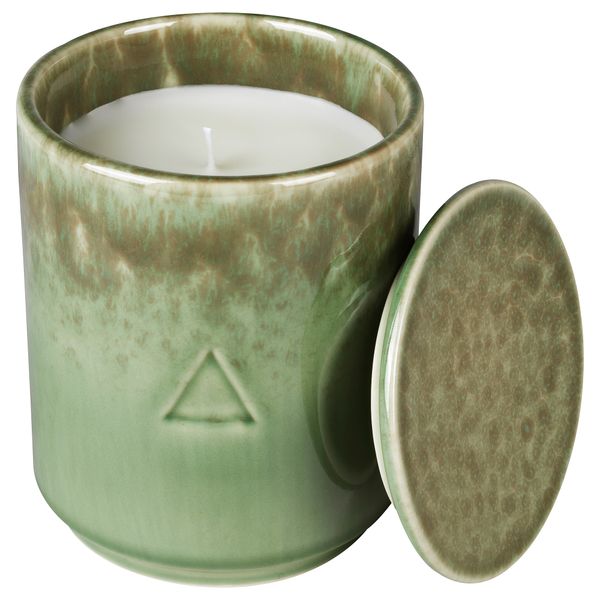 Ароматическая свеча в банке, Цветок хлопчатника и яблоневый цвет/зеленый коричневый 10 см IKEA ОСИНЛИГ 104.610.91 - фото 1