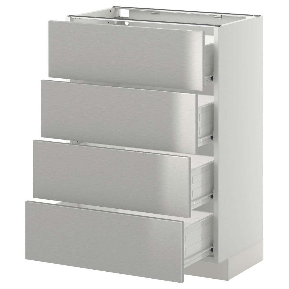 Напольный шкаф 4 фронтальных панели, 4 ящика МЕТОД / ФОРВАРА, белый, Гревста нержавеющ сталь - схема-чертеж с размерами