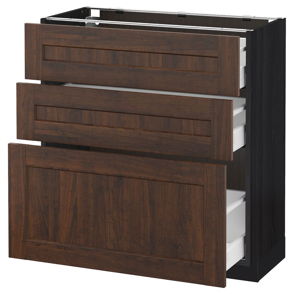 Напольный шкаф с 3 ящиками, черный/Эдсерум коричневый 80x37 см IKEA МЕТОД / МАКСИМЕРА 692.367.03 - схема-чертеж с размерами