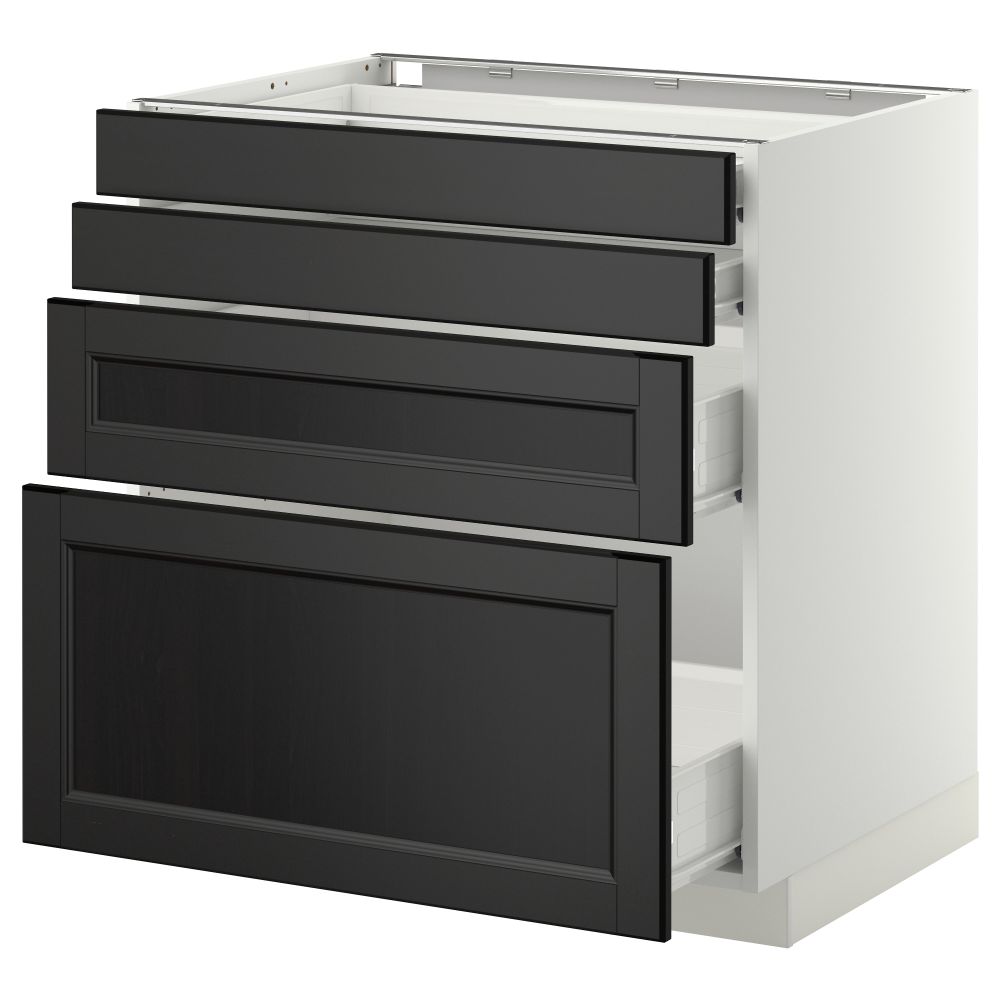 Напольный шкаф 4 фронтальных панели, 4 ящика МЕТОД / ФОРВАРА, белый, Лаксарби черно-коричневый - схема-чертеж с размерами