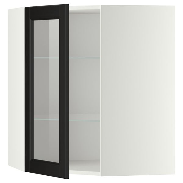 Угловой навесной шкаф с полками, стекляными дверцами МЕТОД, белый, Лаксарби черно-коричневый - схема-чертеж с размерами