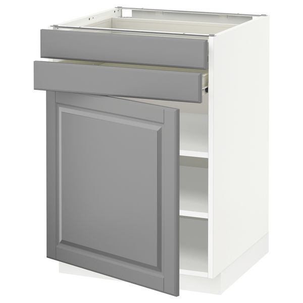 Напольный шкаф с дверцей, 2 ящиками МЕТОД / ФОРВАРА, белый, Будбин серый - схема-чертеж с размерами