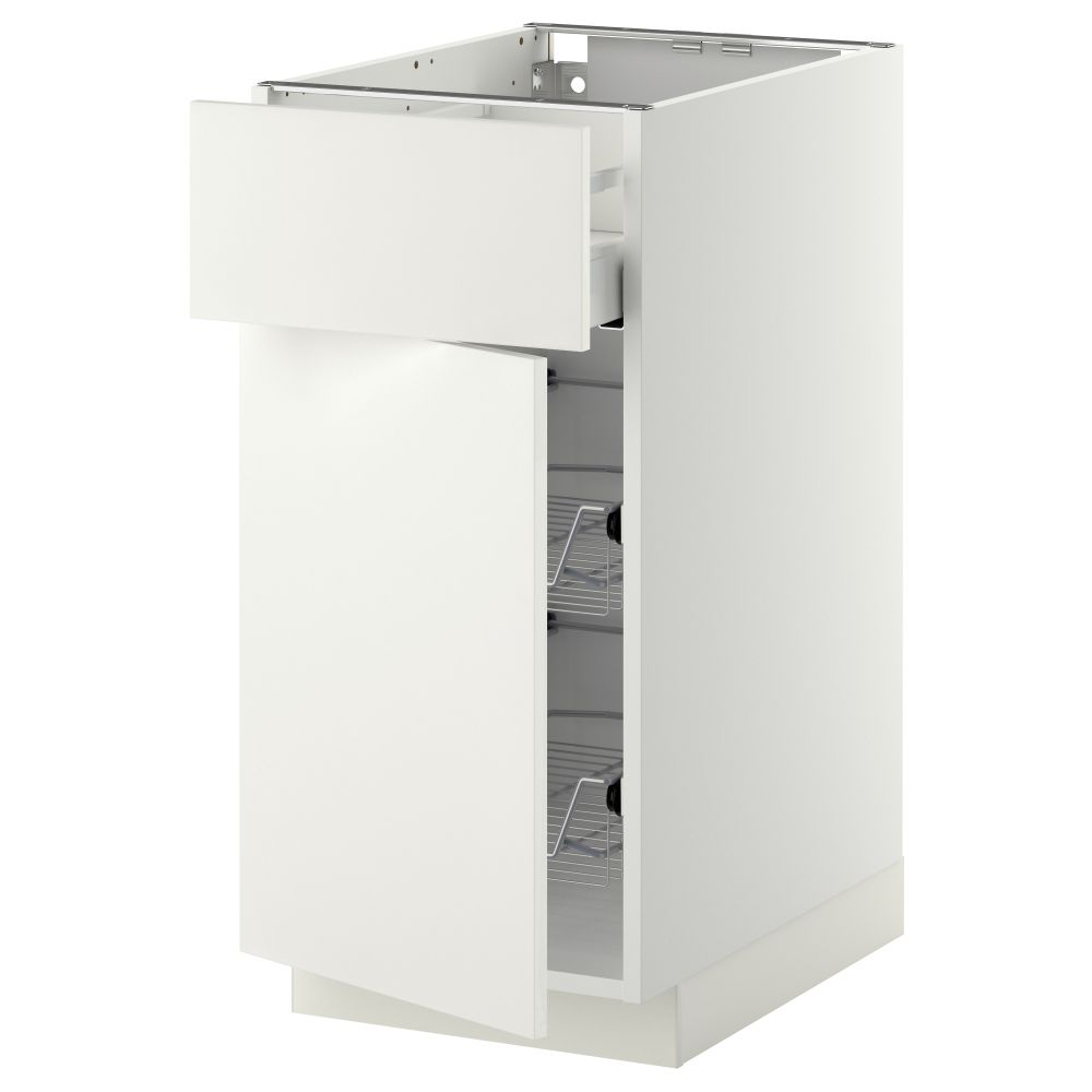 Напольный шкаф с проволочной корзиной, ящиком, дверью МЕТОД / МАКСИМЕРА, белый, Хэггеби белый - схема-чертеж с размерами