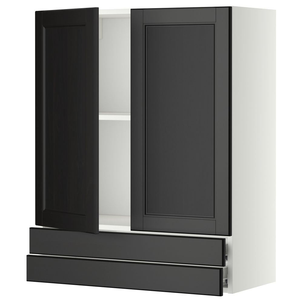 Навесной шкаф, 2 дверцы, 2 ящика МЕТОД / ФОРВАРА, белый, Лаксарби черно-коричневый - фото 1