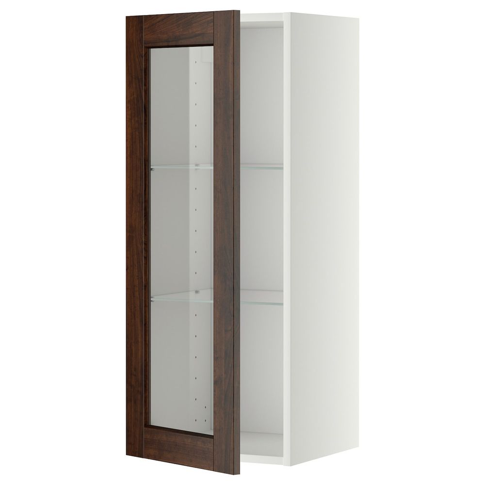 Навесной шкаф/полки/стеклян дверца, белый/Эдсерум коричневый 40x100 см IKEA METOD МЕТОД 794.463.81 - фото 1
