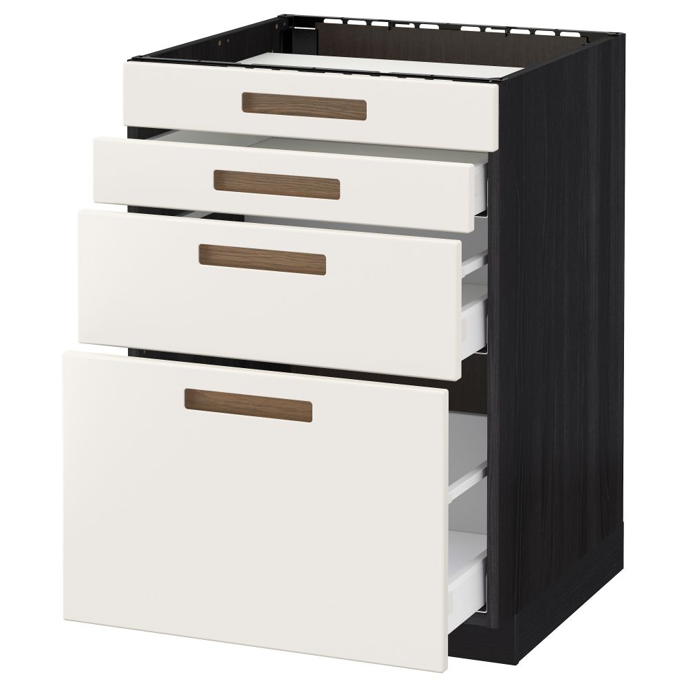 Напольный шкаф для духовки, 4фасада, 3 ящика МЕТОД / МАКСИМЕРА, черный, Мэрста белый - схема-чертеж с размерами