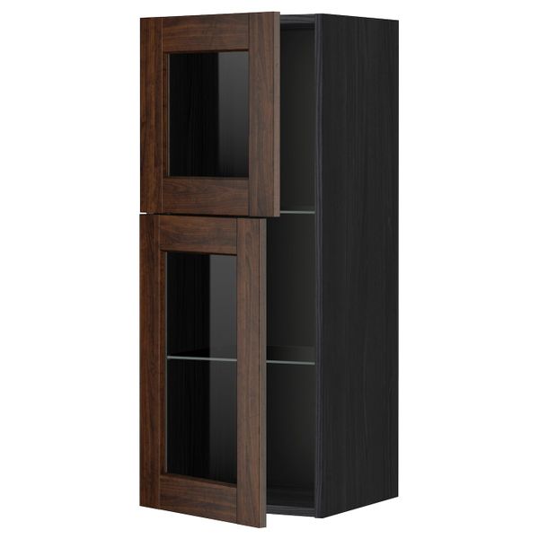 Навесной шкаф с полками, 2 стекло дв, черный/Эдсерум коричневый 40x100 см IKEA МЕТОД 492.266.82 - схема-чертеж с размерами