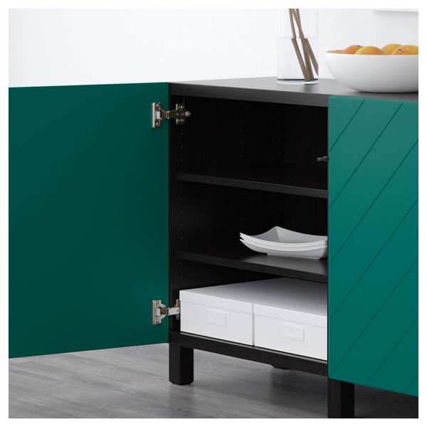 Комбинация для хранения с дверцами БЕСТО, черно-коричневый, Халлставик сине-зеленый (180x40x74 см) - схема-чертеж с размерами