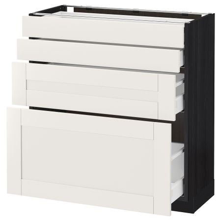 Напольный шкаф 4 фронтальных панели, 4 ящика МЕТОД / МАКСИМЕРА, черный, Сэведаль белый