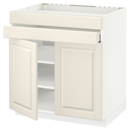 Напольный шкаф для варочной панели, 2 ящика, 2 фасада, 1 ящик МЕТОД / МАКСИМЕРА, белый, Будбин белый с оттенком (80x60 см)