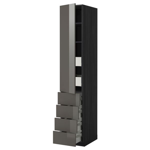 Высокий шкаф с полками/6 ящик, дверцами, 4 фронтальные панели МЕТОД / МАКСИМЕРА, черный, Рингульт серый - фото 1
