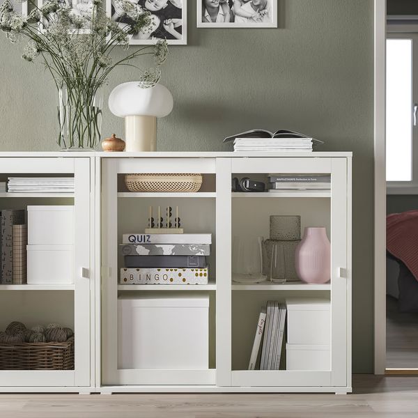VIHALS Шкаф+раздвижные стеклянные дверцы - белый 95x37x90 см - фото 2