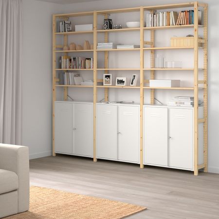 3 секции/шкаф/полки, сосна/белый 259x30x226 см IKEA ИВАР 292.482.13