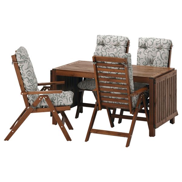 Стол + 4 кресла, для сада ЭПЛАРО, коричневая морилка, Стегон бежевый - фото 1