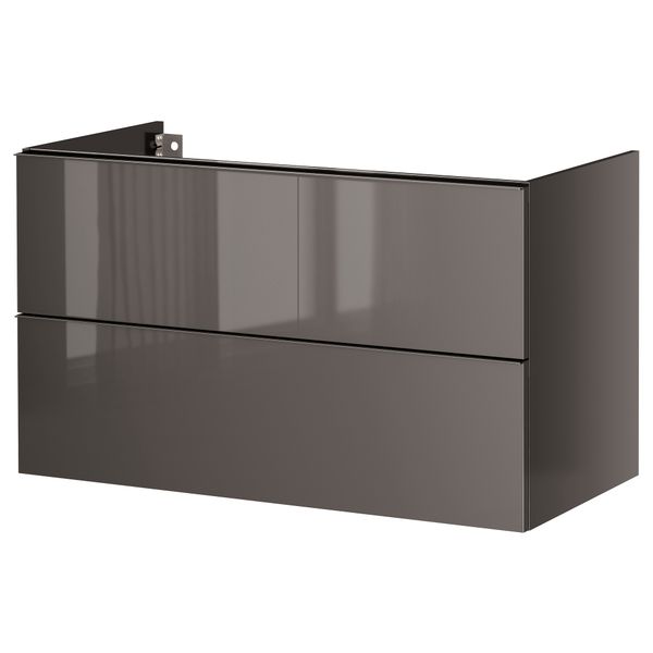 Шкаф для раковины с 2 ящиками ГОДМОРГОН, глянцевый серый - фото 1