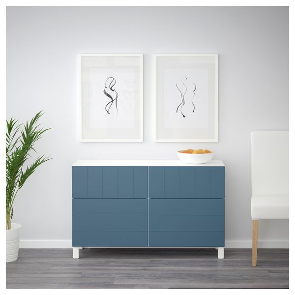 Комбинация для хранения с дверцами, ящиками БЕСТО, белый, Халлставик темно-синий (120x40x74 см) - фото 2