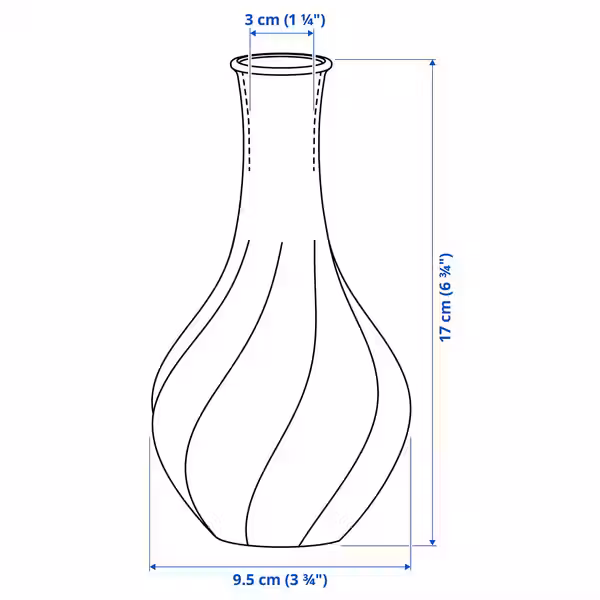 VILJESTARK Ваза - прозрачное стекло 17 см - схема-чертеж с размерами