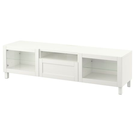 Тумба под ТВ БЕСТО, Ханвикен, Синдвик белый прозрачное стекло (180x40x48 см)