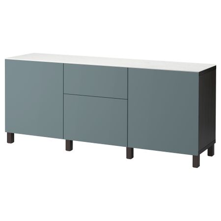 Комбинация для хранения с дверцами, ящиками БЕСТО, черно-коричневый, Вальвикен серо-бирюзовый (180x42x74 см)