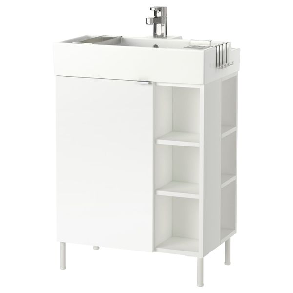 Шкаф под раковину с 1 дверцы, 2 открытыми полк, белый/ЭНСЕН смеситель 61x41x87 см IKEA LILLÅNGEN ЛИЛЛОНГЕН 492.941.76 - фото 1