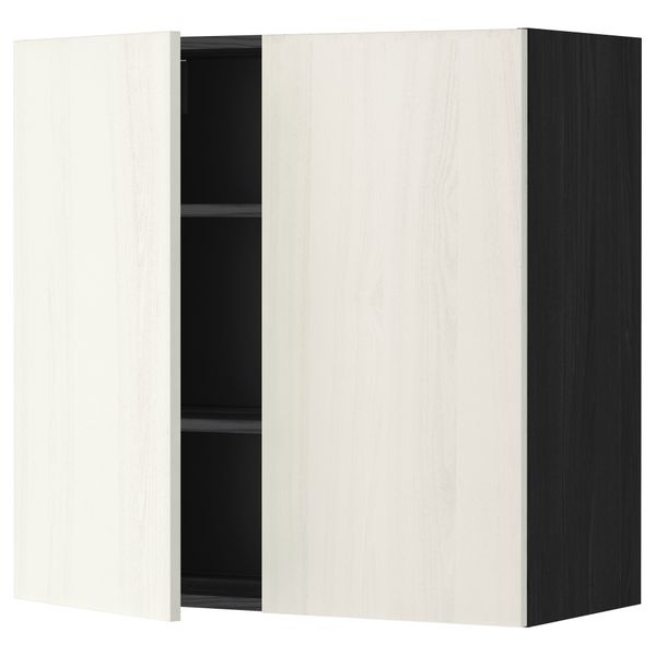 Навесной шкаф с полками, 2 дверцы МЕТОД, черный, Росдаль белый - схема-чертеж с размерами