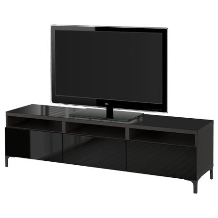 Тумба для ТВ с ящиками БЕСТО, черно-коричневый, Сельсвикен глянцевый/черный (180x40x48 см)