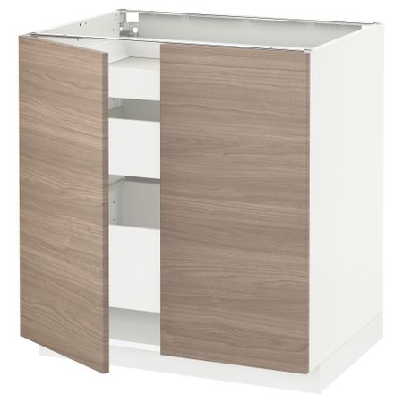 Напольный шкаф с 2 дверцами, 3 ящиками МЕТОД / МАКСИМЕРА, белый, Брокхульт светло-серый (80x60 см)