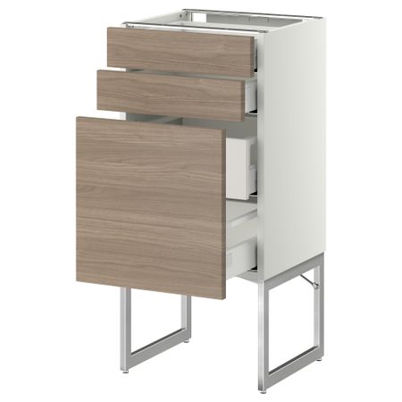 Напольный шкаф 3 фронтальных панели, 2 нижних, 2 средних ящика МЕТОД / МАКСИМЕРА, белый, Брокхульт светло-серый