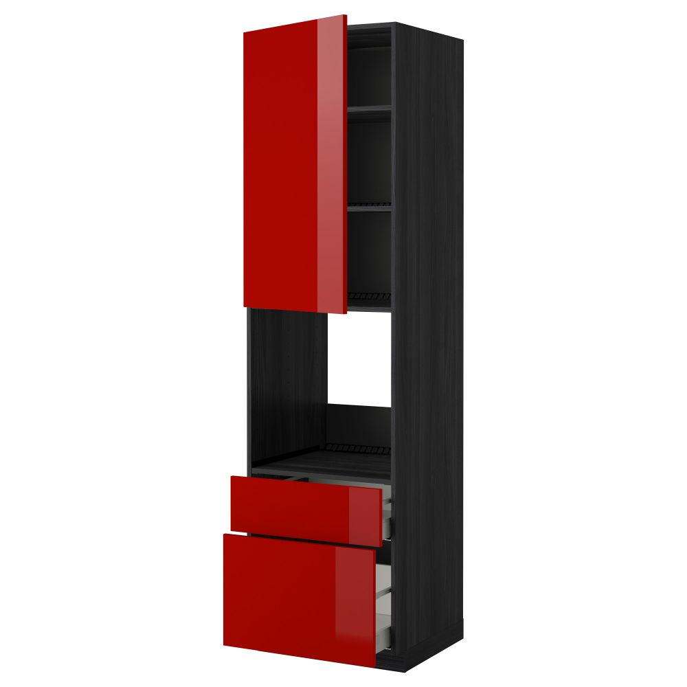 Высокий шкаф для духовки + дверь, 2 ящика МЕТОД / МАКСИМЕРА, черный, Рингульт красный - схема-чертеж с размерами