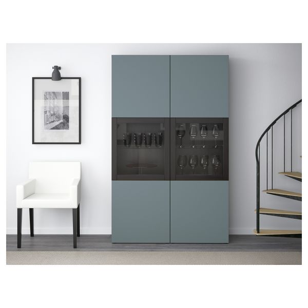 Комбинация для хранения со стеклянными дверцами БЕСТО, черно-коричневый, Вальвикен серо-бирюзовый, прозрачное стекло - фото 2