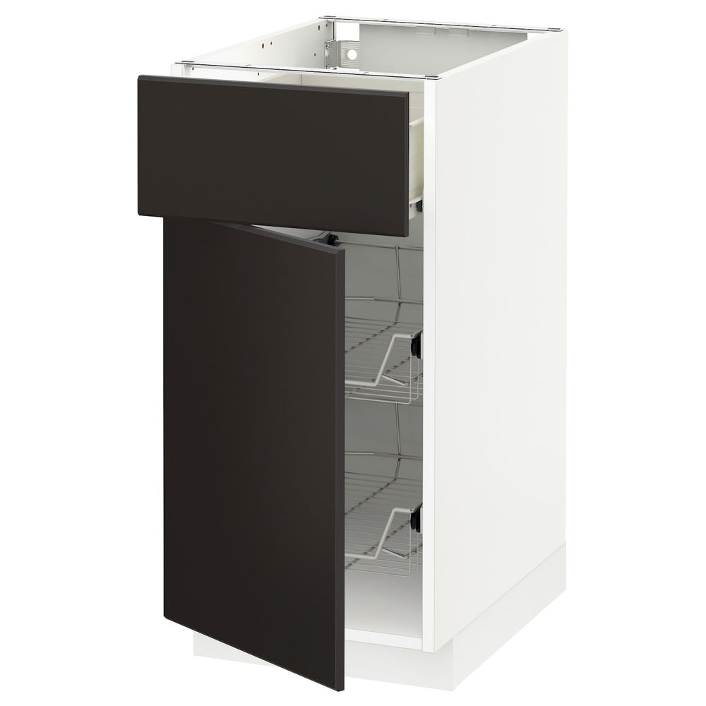 Напольный шкаф с проволочной корзиной/ящ/дверью, белый/Кунгсбакка антрацит 40x60 см IKEA МЕТОД / ФОРВАРА 392.197.19 - фото 1