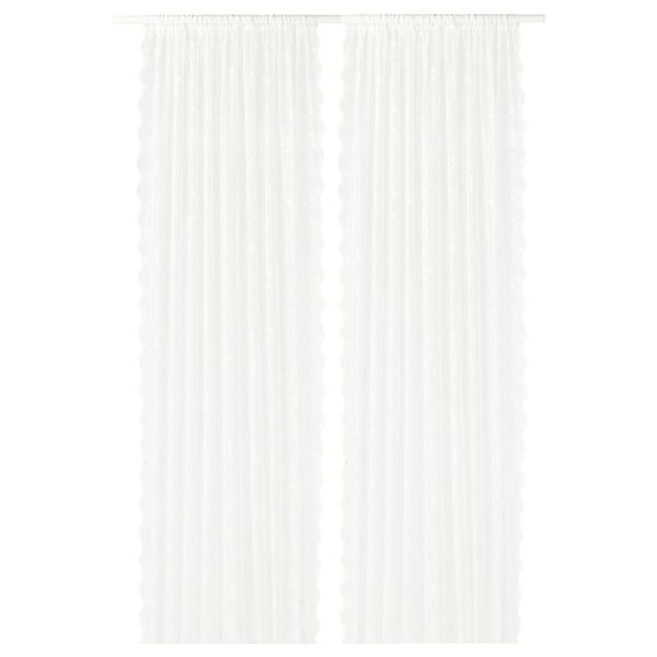 Гардины, 2 шт., белый, цветок, 145x300 см IKEA ИНГВИЛЬД 803.867.05 - фото 1