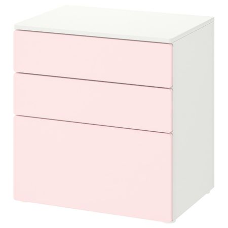 Комод с 3 ящиками, белый/бледно-розовый 60x42x63 см IKEA SMÅSTAD СМОСТАД / OPPHUS ОПХУС 194.201.62