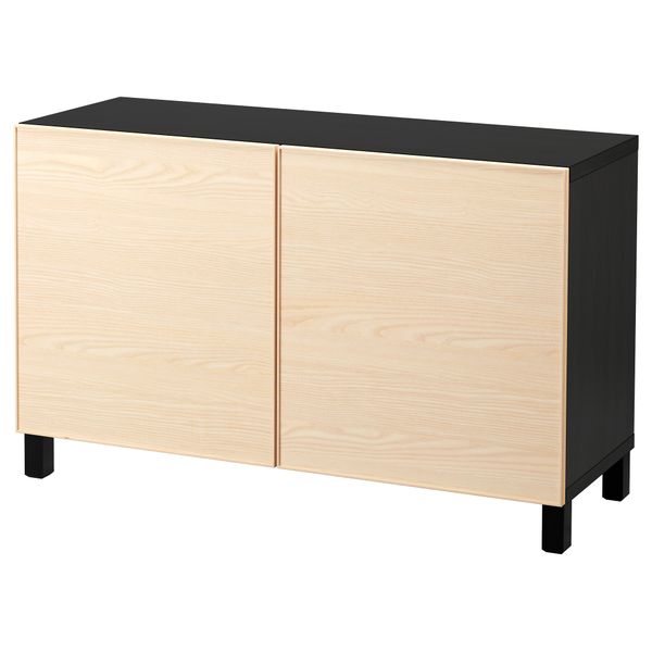 Комбинация для хранения с дверцами БЕСТО, черно-коричневый, Инвикен ясеневый шпон (120x40x74 см) - фото 1