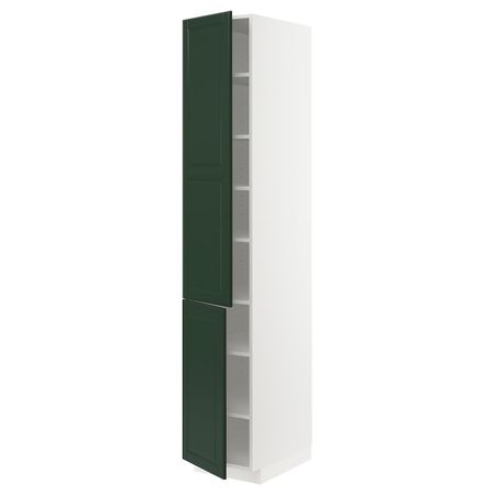 Высокий шкаф с полками, 2 дверцы, белый/Будбин темно-зеленый 40x60x220 см IKEA METOD МЕТОД 294.460.05