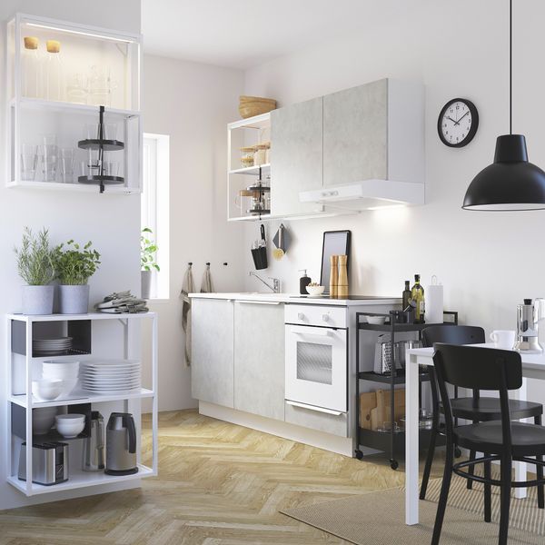 Кухня, 183x63.5x222 см, белый, под бетон IKEA BEGIVENHET БЕГИВЕНХЕТ 993.373.38 - фото 3