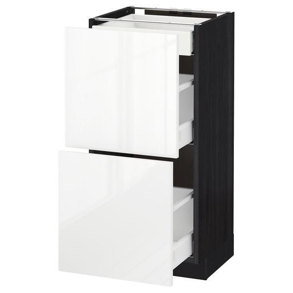 Напольный шкаф, 2 фасада, 3 ящика МЕТОД / МАКСИМЕРА, черный, Рингульт белый - схема-чертеж с размерами