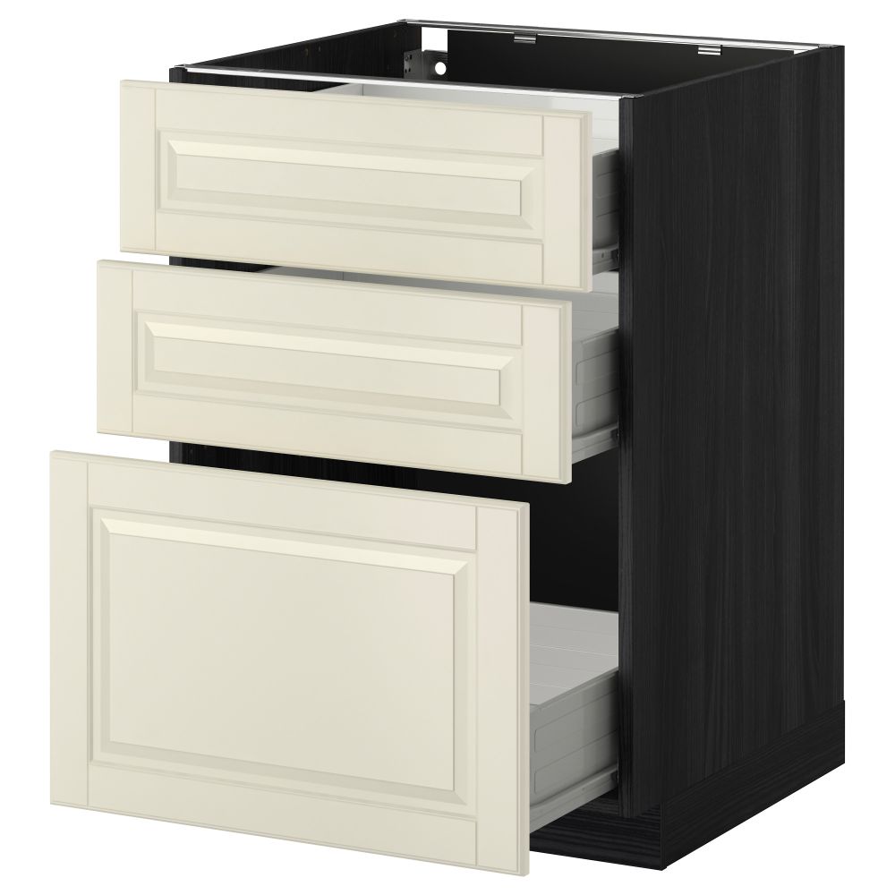 Напольный шкаф с 3 ящиками МЕТОД / ФОРВАРА, черный, Будбин белый с оттенком - схема-чертеж с размерами