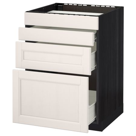 Напольный шкаф для духовки, 4фасада, 3 ящика МЕТОД / ФОРВАРА, черный, Лаксарби белый